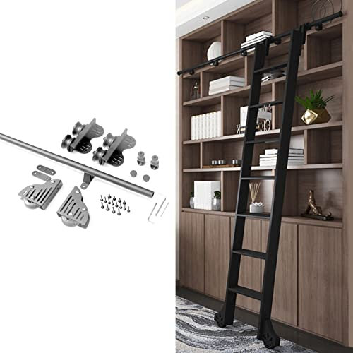 YWTCDMTF Retractable Sliding Stair Hardware Bookcase Sliding Stair Hardware Kit Track/Round Rail with Roller Wheels for Floor (No Ladder), Tube Escalator Rails