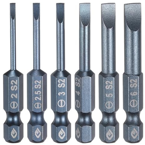 sourcing map 6pcs SL2 SL2.5 SL3 SL4 SL5 SL6 Magnetic Slotted Screwdriver Bits S2 Steel Flat Head Screwdriver Bit 1/4 Hex Shank Screw Driver Drill Bits 50mm (2) Long for Screws