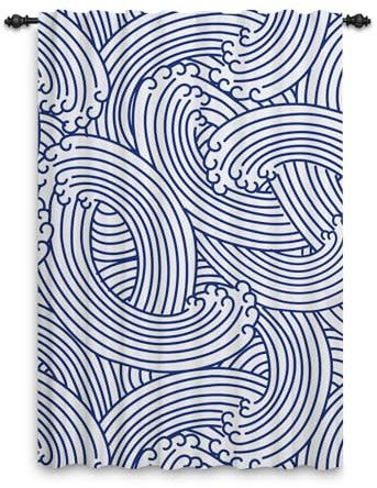 ggaimwf 132x214cm Rideau à Plis Crayon ondulés Marine Japonais Géométrique Rayures artistiques Rideaux Passe-Tringle 80% occultants Onglet arrière Habillages de fenêtre pour Salon Chambre 1 Panneau