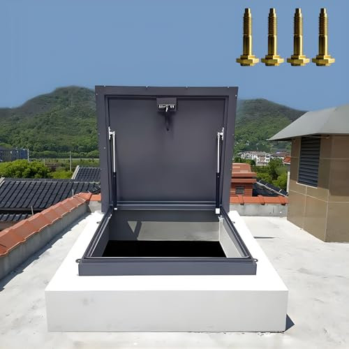 Dachluke Abdeckplatte Regendicht,Mangat/Keller Ausgang Abdeckung,Metall Dachbodentreppe Auspuff Deckel Mit Hydraulischer Stange Griff & Gummi Dichtungsleiste (Id L× B 21,7 * 21,7in)