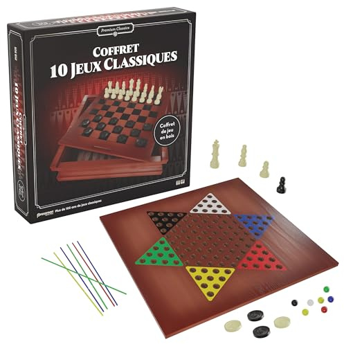 Goliath - Koffer für mehrere Spiele aus Holz – 10 Klassische Gesellschaftsspiele für Kinder ab 6 Jahren – Schach, Damen, Backgammon, Mikado, Morpion – Wendebrett – 2 + Spieler – auf Französisch