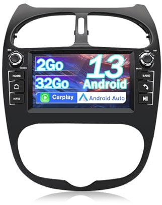 Hexinex Autoradio Android 13 pour Peugeot 206 206cc (2002-2010)【2Go+32Go】 avec Carplay Android Auto 7 Pouces Écran HD Tactile FM/WiFi/Bluetooth/Commande au Volant/Aide au Stationnement