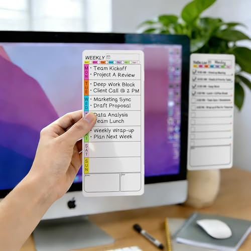 Magnetic Monitor Memo Board, Dry Erase Whiteboard Weekly Planner and Daily to Do List Note Board Set for Monitor Side/Fridge/Home/School/Office with Markers