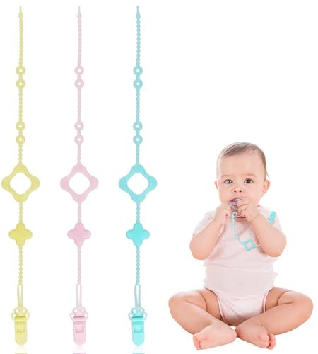 Schnullerkette Silikon, 3 Stück Sicherheitsgurt Spielzeug, BPA-frei Cup Catcher Baby, 41cm Schnuller Kette Schnullerband für Jungen & Mädchen