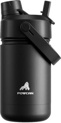 POWCAN Insulated Water Bottle with 2-in-1 Straw and Spout Lid, Keep Cold 24H, Leak-Proof, Fits in Car Cup Holder, Stainless Steel Water Bottle for Sports, School, 355 ml, Dark Knight