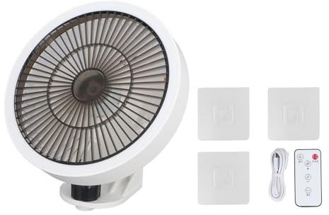 Walfront Wall Mounted Oscillating Fan Mini with Remote Control Night Light Portable for Home Garage White