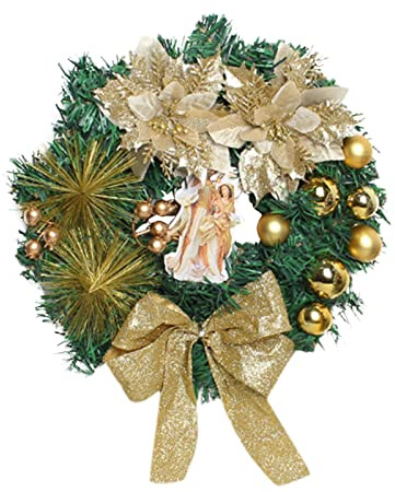 Dekoring Mit Fuß Heiliger Weihnachtskranz Beleuchteter Weihnachtsszenenkranz Weihnachtskranz an der Haustür Weihnachten Geburtskranz Christi 30cm Allerheiligen Gesteck Deko (Colour, One Size)