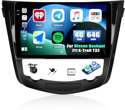 Android 15, 4G+64G GOHHDL Autoradio pour Nissan Qashqai J11 X-Trail T32 2013-2017 avec Carplay Android Auto, 10.1 Pouces Poste Radio Voiture avec GPS Navi WiFi Bluetooth FM/RDS EQ SWC Caméra&Mic