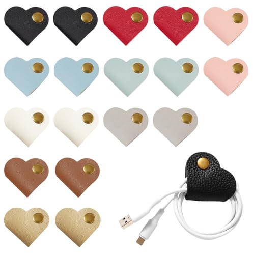 TRKETK 18 Pezzi Organizzatore Cavi a Forma di Cuore Avvolgicavo Portatili per Cuffie Ties Cavi in Pelle Pratico Multicolore Fascette Fermacavi Riutilizzabili per Viaggi Casa Lavoro Stoccaggio