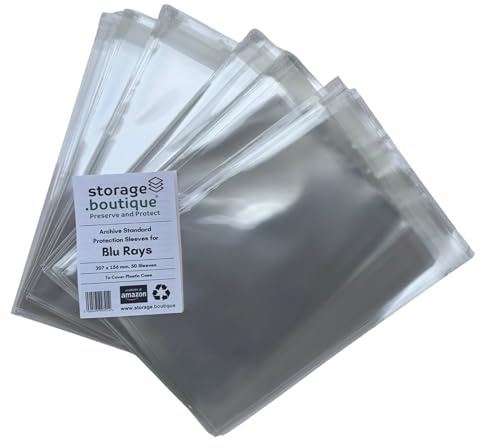 storage.boutique Blu Ray Protection Sleeves Peel & Seal, Archive Standard, Acid Free, 207 x 156 mm + 30mm Flap, 50