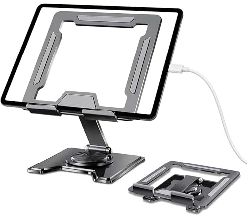 Tablet Halterung Tisch 360° Drehbar Höhenverstellbar Tablet Ständer Faltbar | Ipad Ständer Schwarzer Tablet Halter Universal Ipad Halterung Klappbar Tabletständer für Tablets Schreibtisch Büro