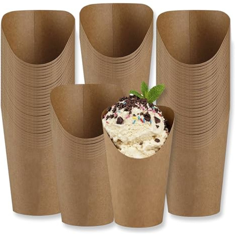 50 Pcs Disposable French Fries Holder, 12oz Paper French Fry Cups-Brown | Snacks Kraft Paper Cup, Take- Out Party Frozen Dessert Supplies Charcuterie Cups for All Occasions