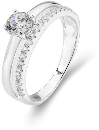 Tolldek 14K Weißgold Trauringe, Stapelring Freundschaftsringe mit Labor Erstellt Diamant, Echtschmuck Bandringe 14K Gold, Gr.61 (19.4)