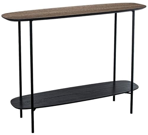 DRW Eingangstisch aus Metall und Holz-Finish in Natur und Schwarz, 75 x 100 x 30 cm