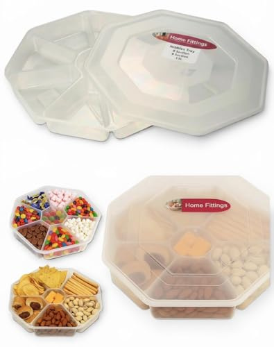 LARGE 8-Section 13L Nibbles Tray, Multi Compartment Serving Platter for Snacks, Party Food & Appetisers Reusable for Home, Sweet Events, Storage With Lid
