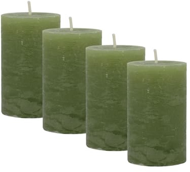 Chic Antique 4er Set Macon Rustikale Stumpenkerze Forest Green – Antik Altarkerze aus 100% Paraffin – Lange Brenndauer – Vintage Kerze für Wohnzimmer, Balkon & Tischdeko, H8/D5 cm