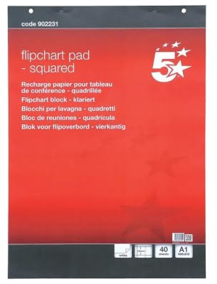 5 Star Office (A1) Flipchart Pad Perforated 40 Sheets Feint 20mm Squared (Pack of 5)