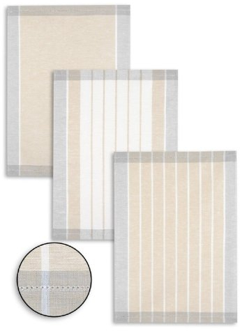 Kracht 3-er Pack Jacquard Geschirrtücher Küchentücher Halbleinen Streifen sortiert, Farbe Anthrazit, 50 x 70 cm