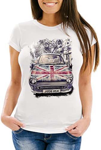 Neverless Damen T-Shirt London United Kingdom Car UK Flag Flagge England Great Britain Slim Fit weiß L