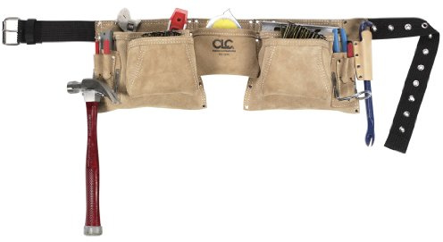 Custom Leathercraft527X Heavy Duty Top Grain Suede Construction Work Apron, 2 Hammer Loops, 12 Pocket,Cream White
