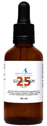 argentum plus Silver-MSM 25 Liquid, 50 ml Dropper | Light yellow liquid in amber glass dropper bottle with glass pipette