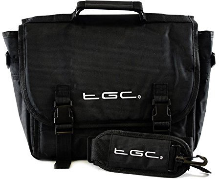 New TGC ® Messenger Style TGC Padded Carry Case Bag for the Bush DVD1205BUK 12PORTABLE SWIVEL DVD PLAYER (Black)