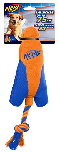 Nerf Dog Trackshot Pfeilspitzenwerfer mit interaktivem Design, ideal zum Apportieren, startet bis zu 22,9 m, Einzeleinheit, Blau/Orange