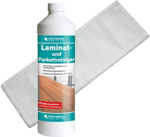HOTREGA Laminat Reiniger - Parkett Reiniger, Bodenreinigung, Bodenpflege - 1 Liter Konzentrat (1 Liter + Microfasermopp)