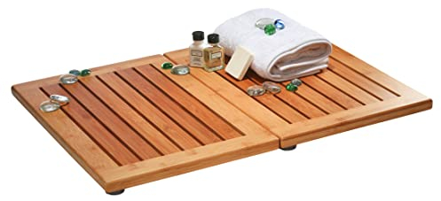 Bambus Duschmatte - Holz Badematte Outdoor Duschmatte - Faltbare, rutschfeste & Elegante Bambus Bodenmatte, 45,7 x 61 cm