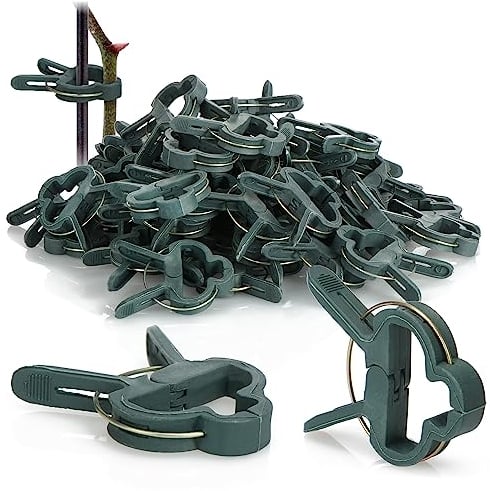 com-four® 60x Pflanzenklemmen groß - Rankhilfen zur Sicherung von Pflanzen - Pflanzenklammern für Planen - Rankkäfige für Tomaten - Rosenklammern - grüne Pflanzenclips (060 Stück - 6x4.5cm)