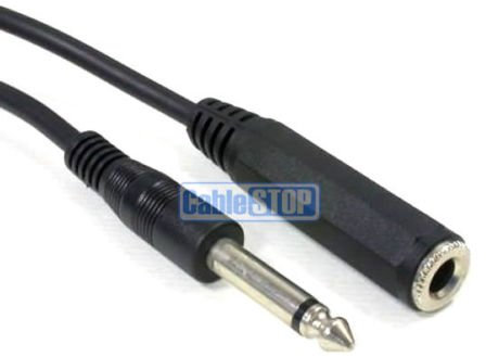 6.35mm MONO 1/4 Male Jack Plug to Female Socket EXTENSION Cable Guitar Lead (3m)