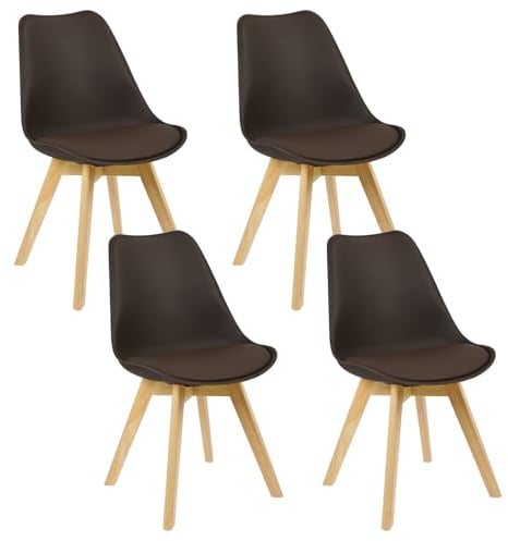 WOLTU Esszimmerstühle 4er Set, Skandinavische Küchenstühle Retro Design, Sitzfläche aus Kunstleder, mit Massivholz Beinen, bis 150 kg belastbar, Braun