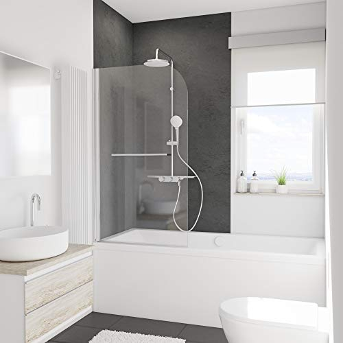Schulte pare-baignoire 80 x 140 cm avec porte-serviette, profilé aspect chromé, montage à gauche, rabattable 180° contre le mur, verre de sécurité 5mm transparent anticalcaire, joint d'étanchéité
