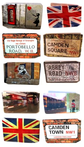 (80+ Designs) Bus Pass Wallet Credit Travel Rail Ticket Card Holder for Oyster Business ID Card (10x Iconic London Wallets (1 of Each))