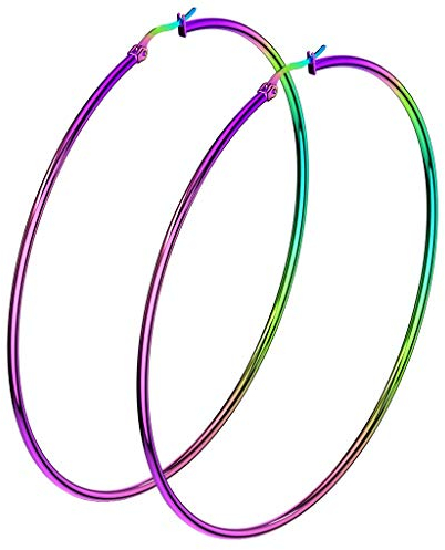 beyoutifulthings 1 Paar Damen Ohringe CREOLEN Ohr-ringe Ohr-stecker Chirurgenstahl Regenbogen 75mm