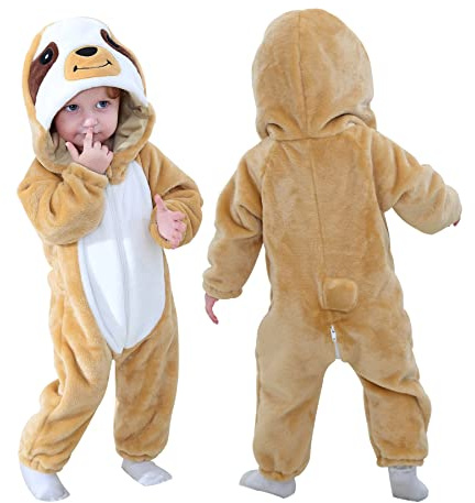 Doladola Bebé Mono de Animales Capucha, Infantil Pijama Cálido de Dibujos, Niño Niña Mameluco Suave y Lindo para Halloween (3 meses, Perezosos)
