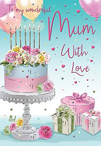 Piccadilly Greetings Birthday Card Mum - 9 x 6 inches - Regal Publishing,beige|red|green|silver