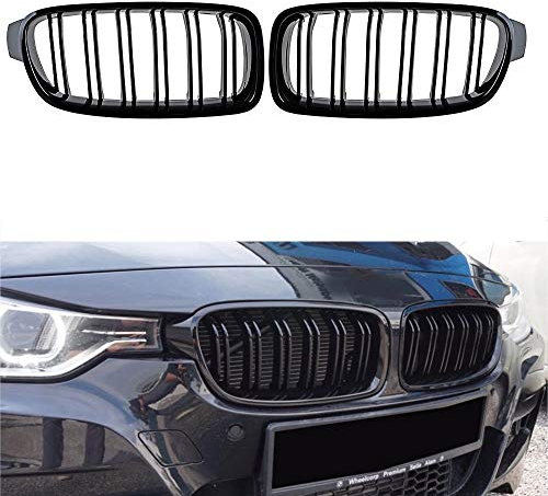 GSRECY Für F30 F31 2012-2018 3 Serie 318d 320d 330d 320i 328i 335i 335i xDrive Twin Fins Front Kindey Stoßstangengrill Grill Paar (Schwarz glänzend)