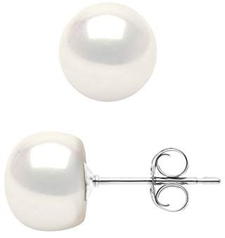 PEARLS & COLORS - Weißgold Ohrstecker aus echten Süßwasserzuchtperlen in Knopfform - Naturweiß - Qualität AAA+++ - Damenschmuck