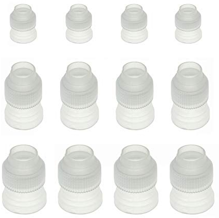 Adaptateur de décoration pour gâteaux,12 Pcs Plastique Gâteau décoration Outil Adaptateur Blanc coupleurs adaptateur pour décoration Standard Coupler Décoration De Gâteau petit moyen grand