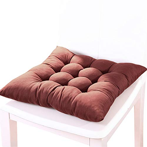 HotYou Sanft Basic Sitzkissen, Stuhlkissen mit Bändern - für Innen- und Außenbereich geeignet, Sitzpolster Auflage für Haus und Garten,Roter Kaffee,40 * 40CM