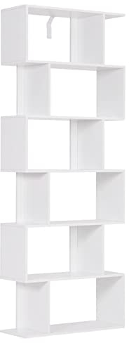 WOLTU Bücherregal 6 Ebenen, Standregal zum Ausstellen, Regal freistehend, für Wohnzimmer Schlafzimmer Büro, modern, Weiß, 60x160x23,5 cm, SK012ws
