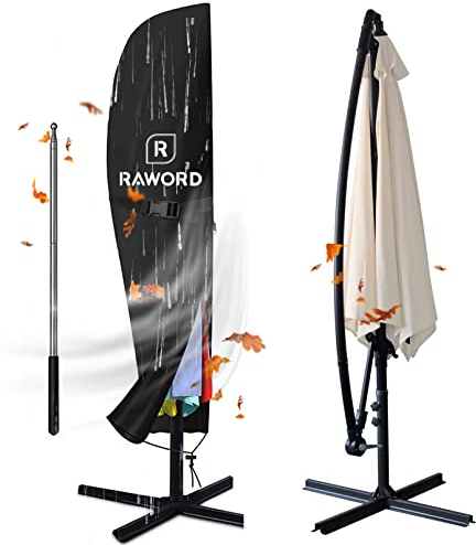 Raword Housse Parasol Déporté en Tissu Oxford 420D imperméable avec Fermeture éclair - 2,7 m à 3,4 m - Noir