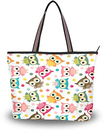 BKEOY Große Damen-Handtasche mit Eulen-Motiv, mit Reißverschluss, Einkaufstasche, Organizer, Gepäcktaschen, Mehrfarbig - multi - Größe: Large