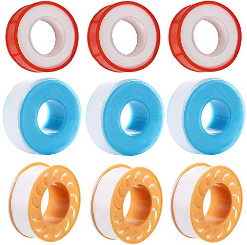 9 Rollen PTFE Dichtband, PTFE Dichtband, Teflonband Rollen, PTFE Gewindedichtband, PTFE Band für Klempnerverbindung, Gas, Wasserleck Wasserrohrgewinde (3 Größen)