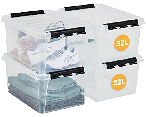 SmartStore 31L Clear Plastic Storage Boxes, 4 Pack, Reinforced, 10 Year Guarantee, Food Safe, Clip Locked, Stackable and Nestable, BPA Free L50 x W39 x H26 cm