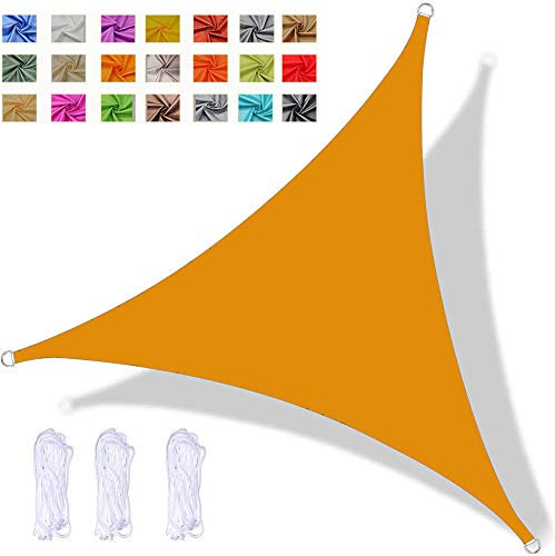 Toldo Vela de Sombra Triangular 6x6x6m Impermeable PES Toldo Protección Rayos 98% UV para Patio Jardín Balcón Exteriores, Amarillo Mango
