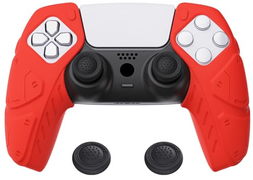 playvital Protection pour ps5 Coque Manette,Édition Méca-Rouge Passion | Housse Silicone avec Capuchon pour ps5 Grips Joystick Controller Cover Skin Compatible avec Station de Charge