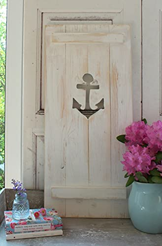 Landhaus Fensterladen mit Anker in weiß, Shabby antique chic Handgefertigt