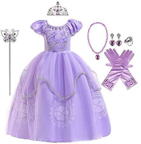 CinheyU Rapunzel Carnevale Costumi per Bambine Sofia Principessa Compleanno Abiti Ragazze Natale Halloween Cosplay Cerimonia Festa Tulle Vestito con Accessori 4-5 anni